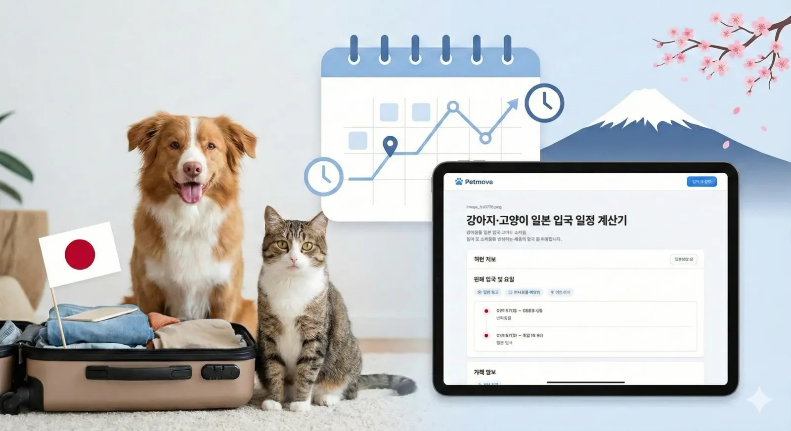 강아지·고양이 일본 입국 일정 계산기